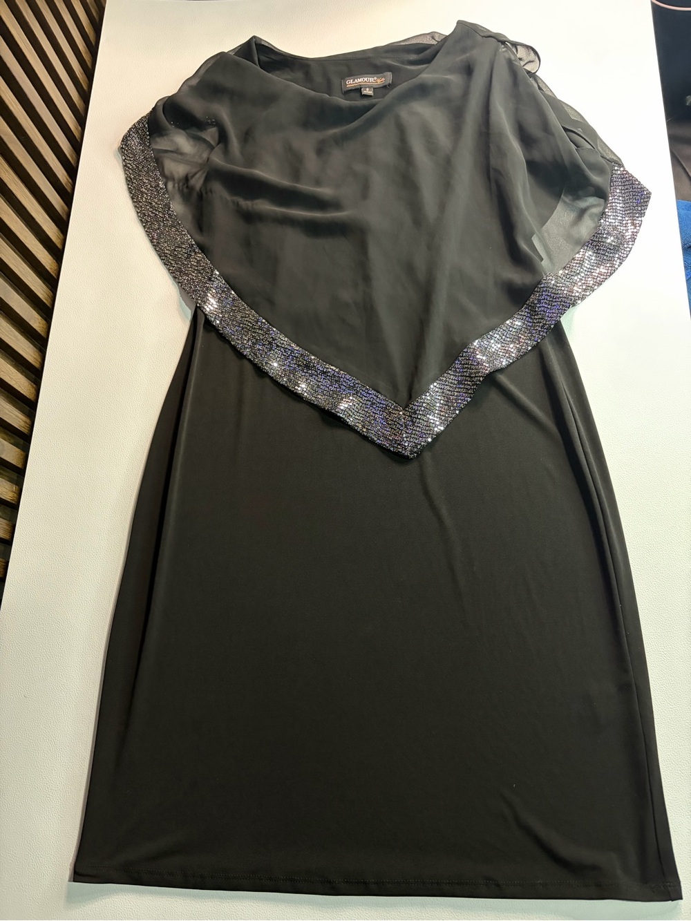 Black Evening Dress with Sequined Capelet - Glamour Brand
